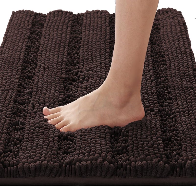 H.VERSAILTEX HVERSAILTEX Bath Rugs for Bathroom Non Slip Bath Mats Extra Thick Chenille Striped Rug 20 x 32 Absorbent Non Skid Fluffy Soft Shaggy Washable Plush Mat for Indoor Bath Room Tub  Chocolate