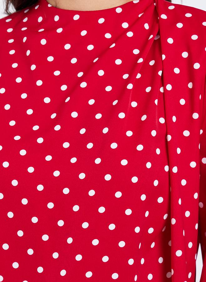 Styli Polka Dot Long Sleeve Pleated Blouse - Image 4