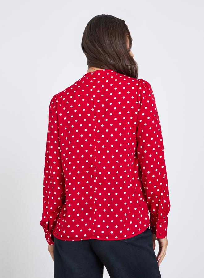 Styli Polka Dot Long Sleeve Pleated Blouse - Image 5