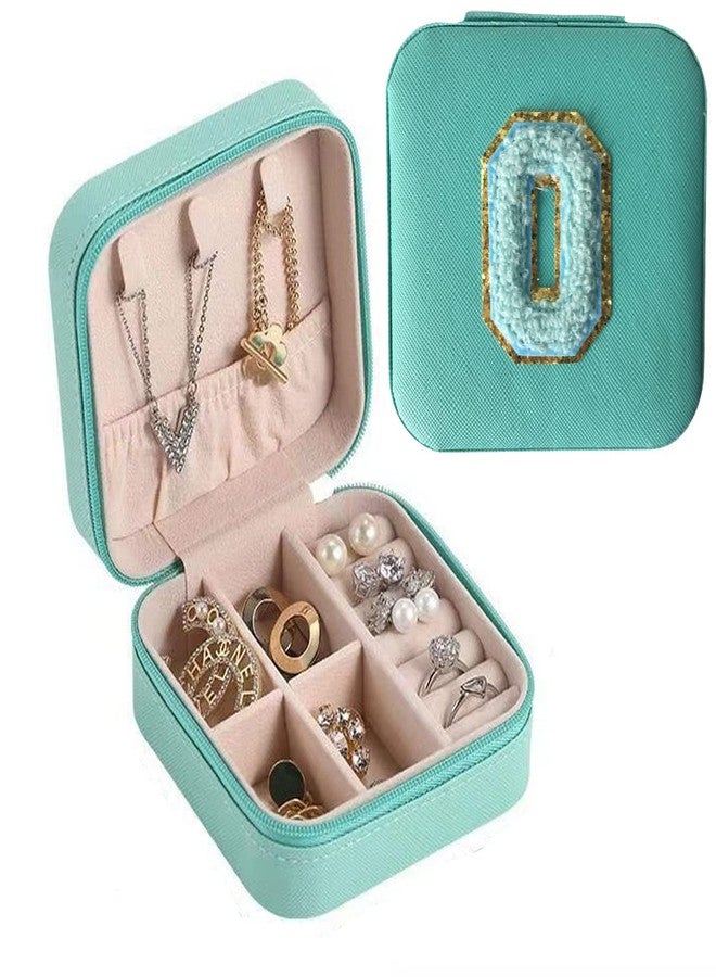 Serlife Travel Jewelry Organizer Box PU Leather Jewelry Travel Case Small Jewelry Boxes for Women Blue (Initial O) - Image 1