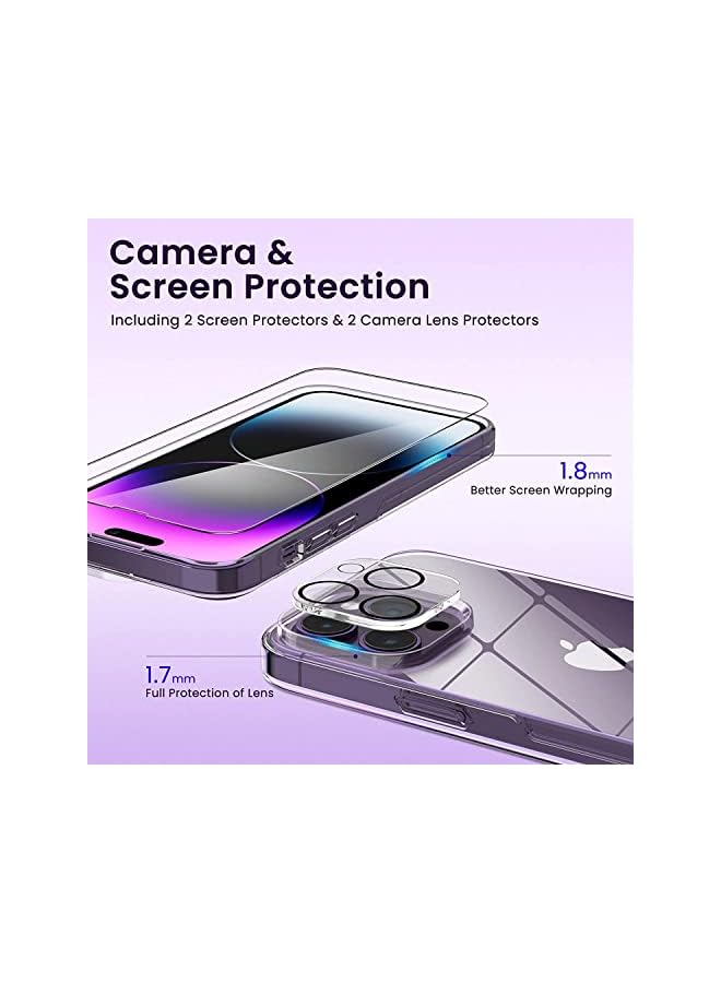 YoYoTech [5 في 1] مصمم لحافظة آيفون 14 برو ماكس، لا يتحول إلى اللون الأصفر، حماية عسكرية، مع 2 واقي شاشة زجاجي مقسى + 2 واقي عدسة كاميرا، مجموعة حماية شاملة. - Image 2