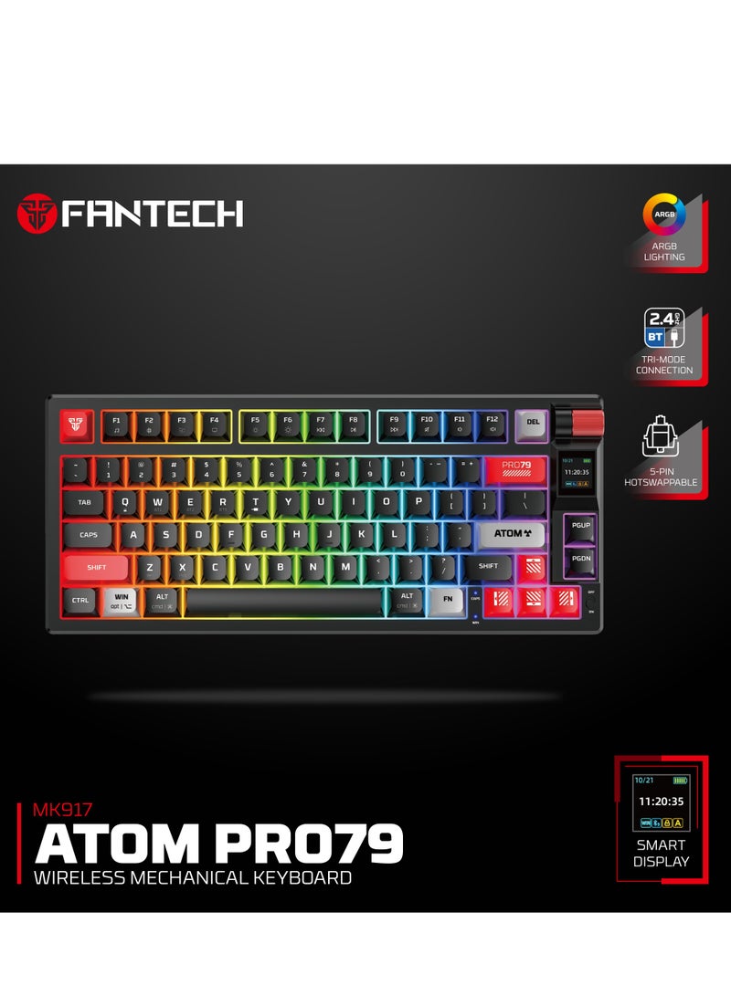 فانتيك لوحة مفاتيح ألعاب ميكانيكية لاسلكية بمفتاح أحمر، 79 مفتاحًا - وضع ثلاثي (بلوتوث/2.4 جيجاهرتز/USB-C)، لوحة مفاتيح ألعاب غشائية بإضاءة خلفية RGB بـ 20 تأثيرًا، بطارية 450 ساعة، 4000 مللي أمبير/ساعة - لأجهزة الكمبيوتر/ماك، والألعاب، والمكتب - Image 2