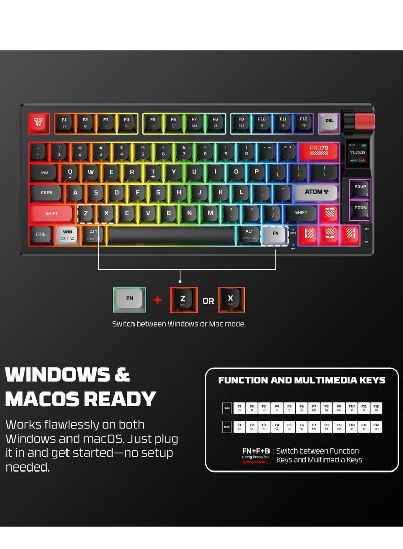 فانتيك لوحة مفاتيح ألعاب ميكانيكية لاسلكية بمفتاح أحمر، 79 مفتاحًا - وضع ثلاثي (بلوتوث/2.4 جيجاهرتز/USB-C)، لوحة مفاتيح ألعاب غشائية بإضاءة خلفية RGB بـ 20 تأثيرًا، بطارية 450 ساعة، 4000 مللي أمبير/ساعة - لأجهزة الكمبيوتر/ماك، والألعاب، والمكتب - Image 3