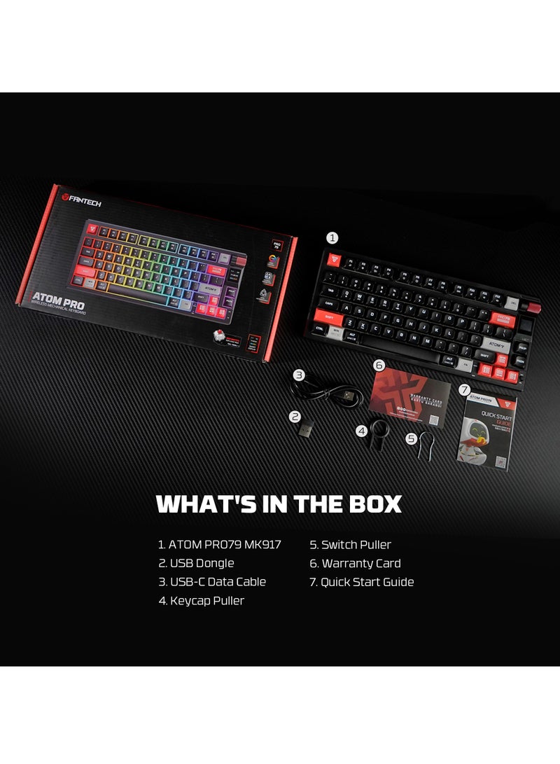 فانتيك لوحة مفاتيح ألعاب ميكانيكية لاسلكية بمفتاح أحمر، 79 مفتاحًا - وضع ثلاثي (بلوتوث/2.4 جيجاهرتز/USB-C)، لوحة مفاتيح ألعاب غشائية بإضاءة خلفية RGB بـ 20 تأثيرًا، بطارية 450 ساعة، 4000 مللي أمبير/ساعة - لأجهزة الكمبيوتر/ماك، والألعاب، والمكتب - Image 5