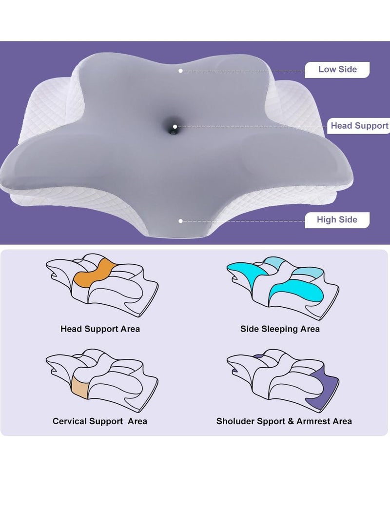 MIXDE Butterfly Shape Cervical Pillow for Shoulder and Neck Pain Relief, Memory Foam Neck Pillow, Ergonomic Orthopedic Neck Support Pillow for Side Back Stomach Sleeping with Washable Cover and storage bag  - Image 3