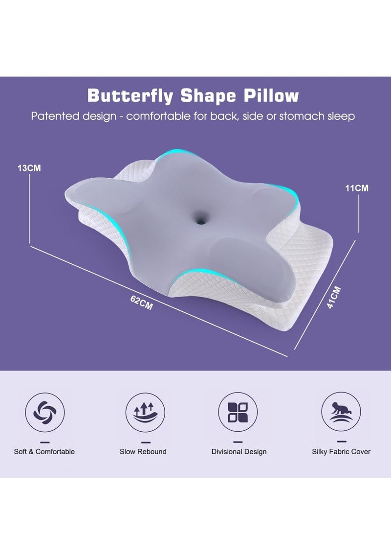 MIXDE Butterfly Shape Cervical Pillow for Shoulder and Neck Pain Relief, Memory Foam Neck Pillow, Ergonomic Orthopedic Neck Support Pillow for Side Back Stomach Sleeping with Washable Cover and storage bag  - Image 2
