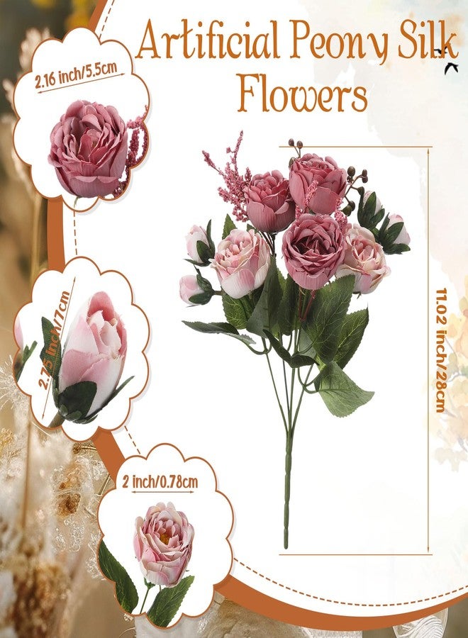Geosar Artificial Peonies Flowers Fake Silk Peony Bouquet Faux Peonies Flowers Bulk for Decoration Vase Floral Arrangements Wedding Party Table(Plum Purple,16 Bundles) - Image 2