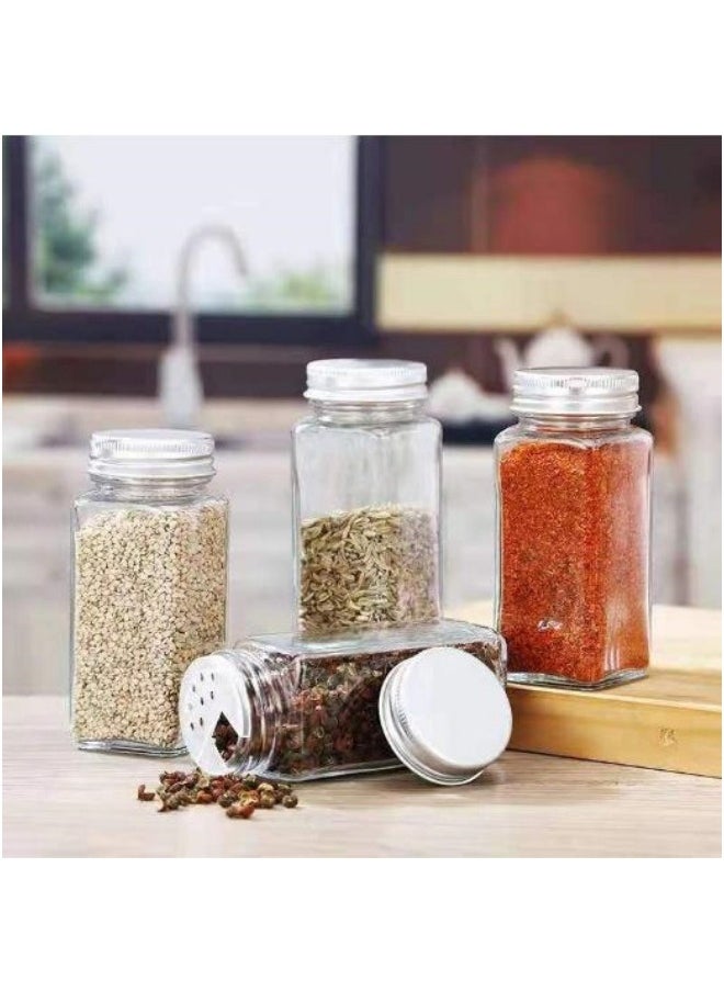 Glass Spice Jars,24-Piece Empty Square Spice Bottles Containers with Shaker Lids and 24 Spice Labels and Chalk Marker and Silicone Collapsible Funnel