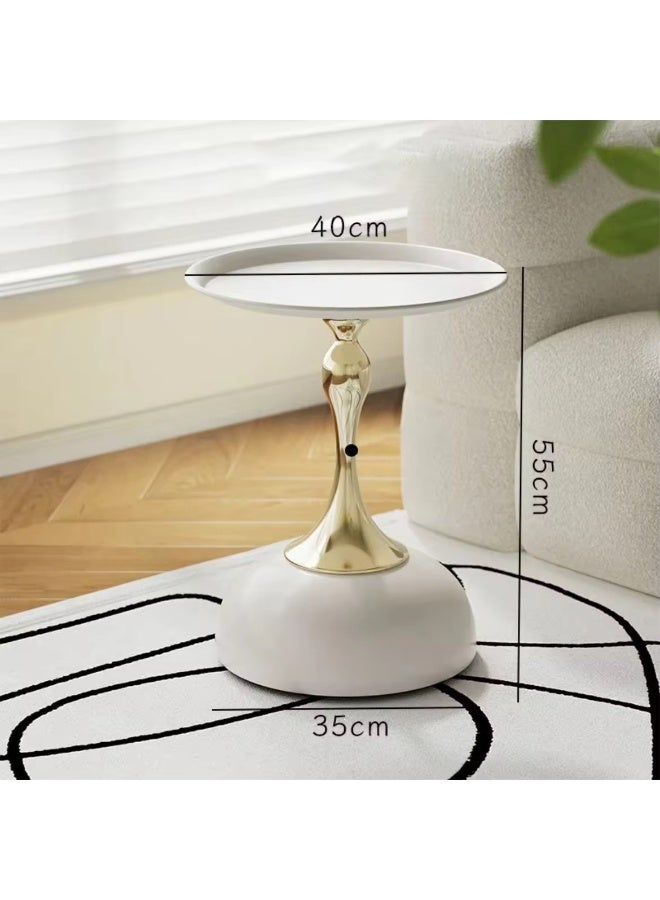 GT-Wheel Metal Round End Table,Modern Pedestal Table,Corner Drink Tables,Accent Side Table Nightstand for Living Room,Patio and bar (White-Gold) - Image 2