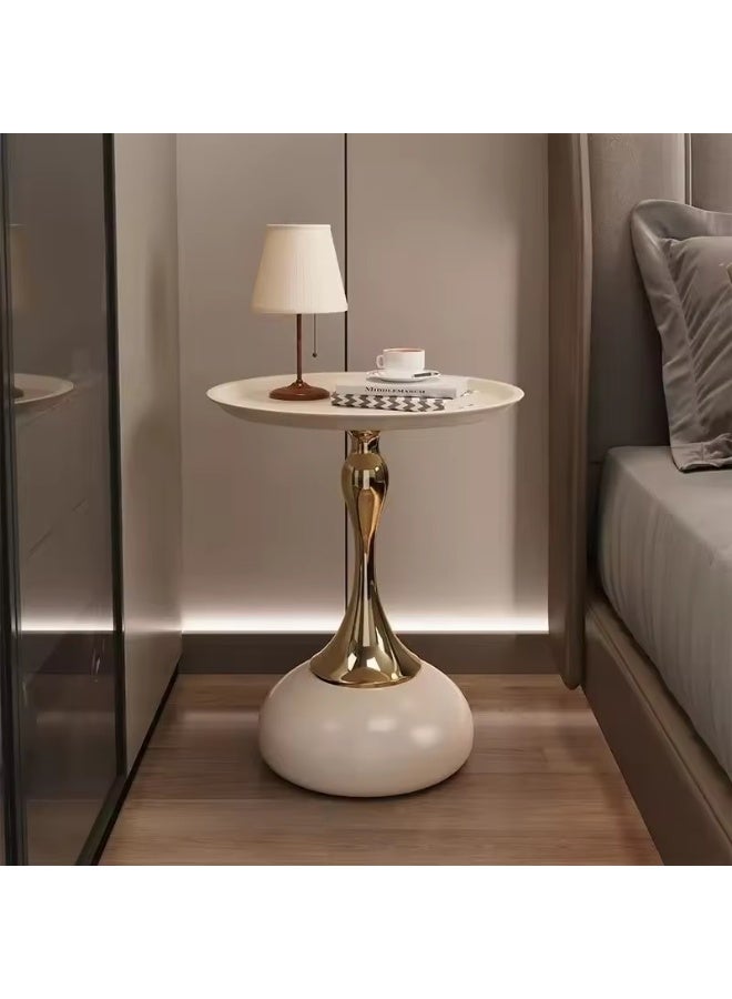 GT-Wheel Metal Round End Table,Modern Pedestal Table,Corner Drink Tables,Accent Side Table Nightstand for Living Room,Patio and bar (White-Gold) - Image 5