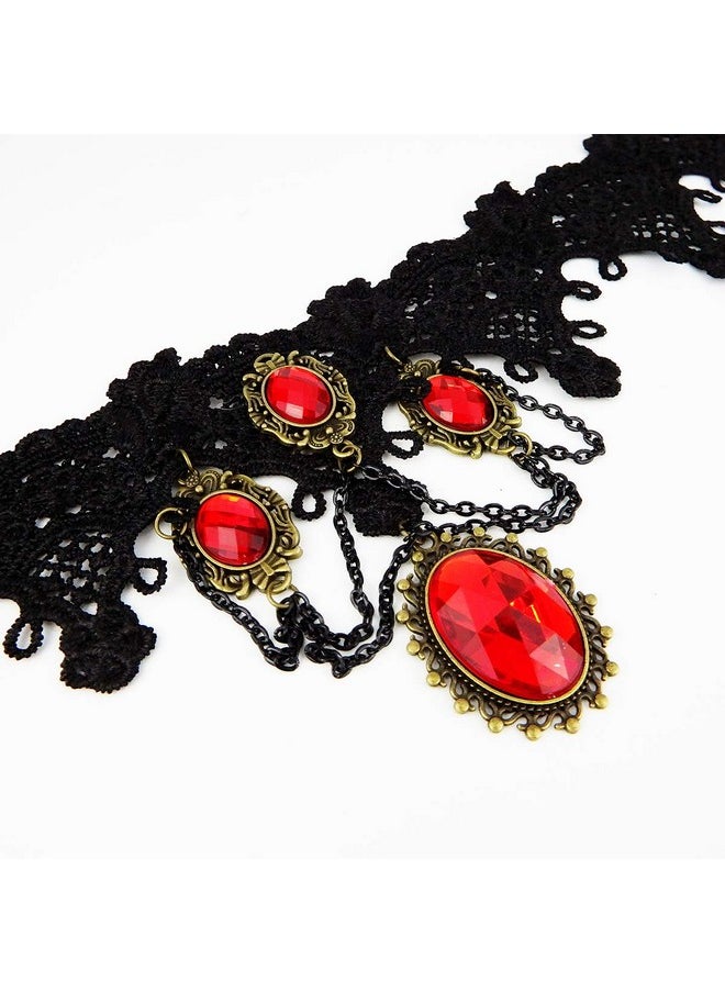 RareLove - Lolita Red Rhinestone Teardrop Chandelier Dangle Earrings (Red Set) - Image 1