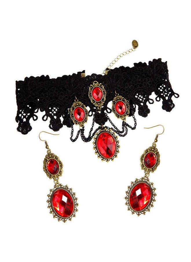 RareLove - Lolita Red Rhinestone Teardrop Chandelier Dangle Earrings (Red Set) - Image 1