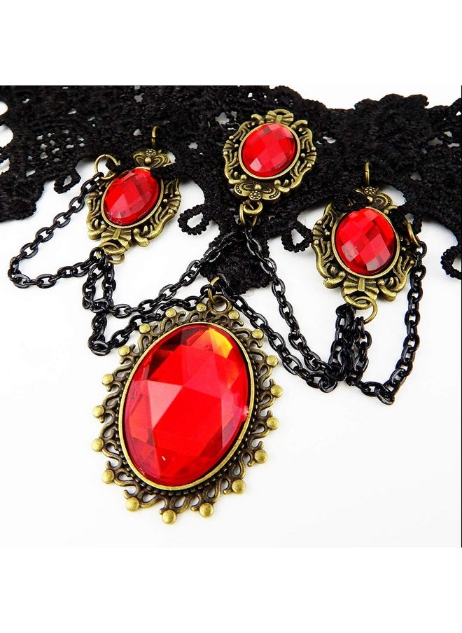 RareLove - Lolita Red Rhinestone Teardrop Chandelier Dangle Earrings (Red Set) - Image 1