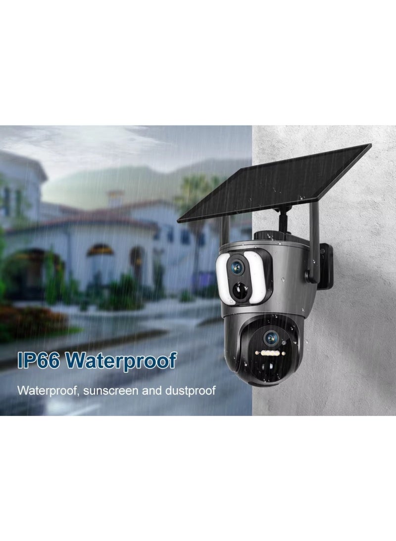 كاميرا تعمل بالطاقة الشمسية مع بطاقة SD سعة 128 جيجابايت وشريحة انترنت وكاميرات 4G تعمل بالطاقة الشمسية بدقة تصوير عالية مع ميزة التتبع البشري التلقائي وكاميرا أمان خارجية لاسلكية وعدسة مزدوجة ورؤية ليلية PIR وتتبع تلقائي وكاميرا مراقبة CCTV مقاومة للماء وكاميرا PIR مدمجة بالبطارية - Image 3