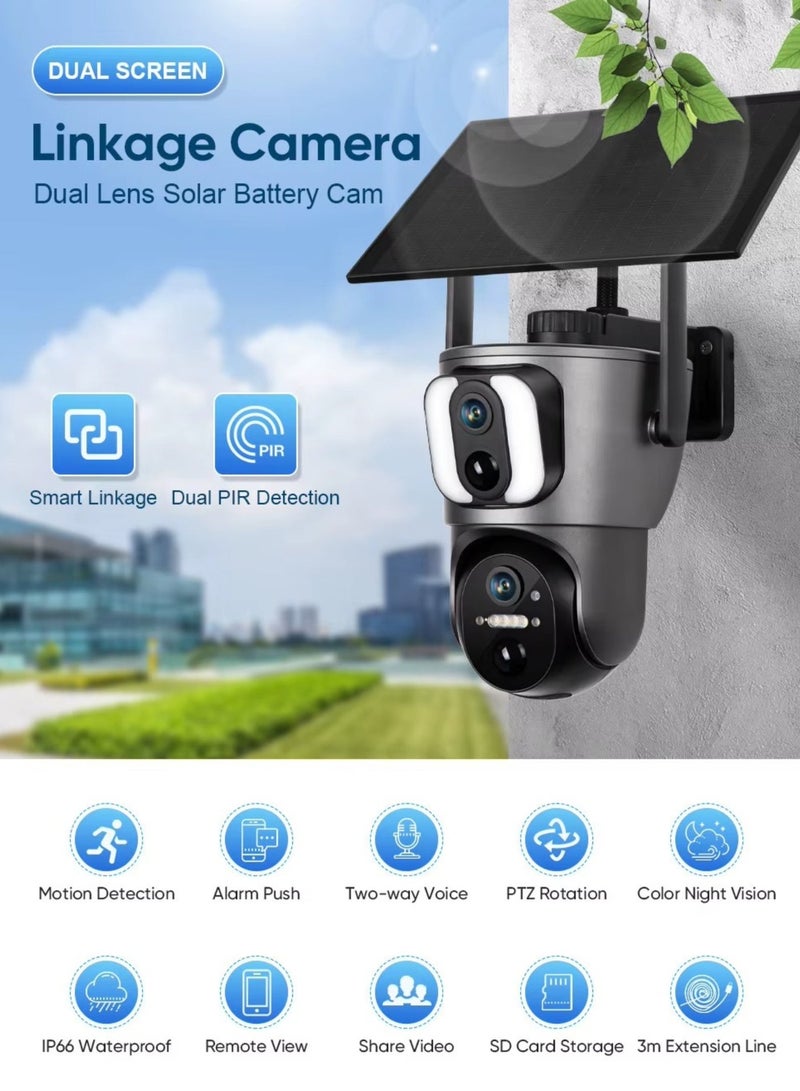 كاميرا تعمل بالطاقة الشمسية مع بطاقة SD سعة 128 جيجابايت وشريحة انترنت وكاميرات 4G تعمل بالطاقة الشمسية بدقة تصوير عالية مع ميزة التتبع البشري التلقائي وكاميرا أمان خارجية لاسلكية وعدسة مزدوجة ورؤية ليلية PIR وتتبع تلقائي وكاميرا مراقبة CCTV مقاومة للماء وكاميرا PIR مدمجة بالبطارية - Image 5