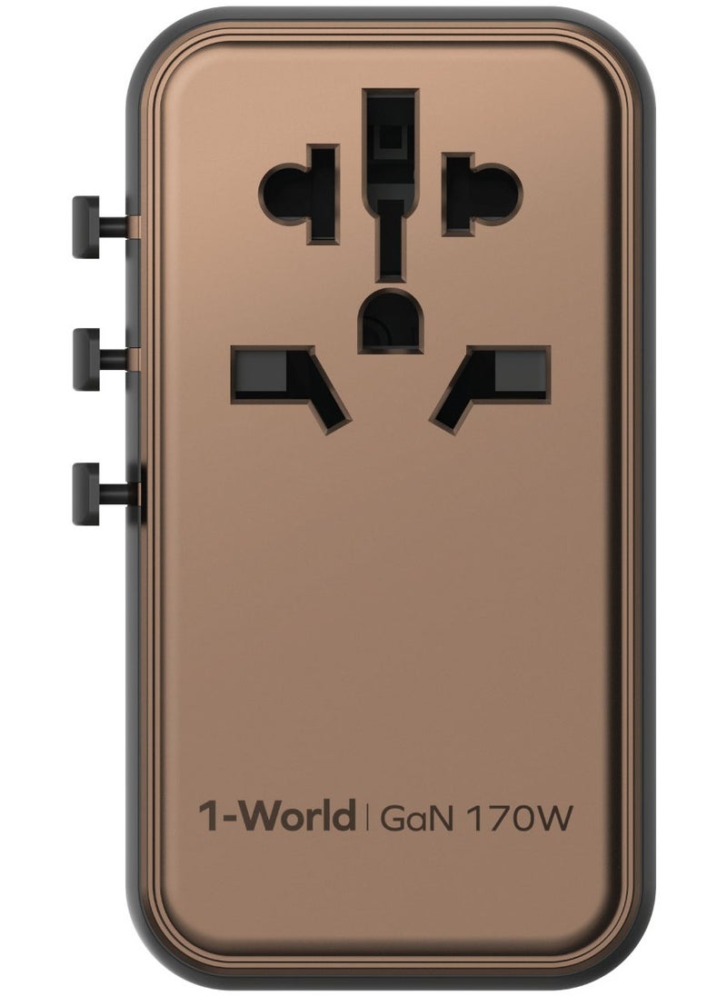 Momax 1-World 170W GaN 4 Ports + Multi Plug Travel Adapter Multi Volt 100-240V USB-C / USB-A - Desert Titanium  - Image 3