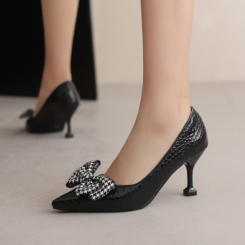 2024 Spring Fashion High Heeled Pointed Oversized Small Size 32-50 Snake Bow Shallow Mouth Single Shoes - Image 4