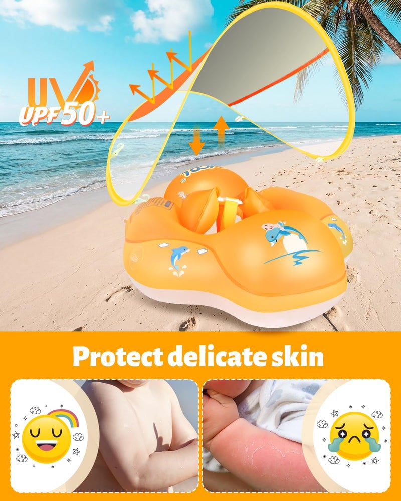 LAYCOL Baby Swimming Float Inflatable Baby Pool Float Ring with Sun Protection Canopyadd Tail no flip Over for Age of 336 Months Yellow S - Image 3