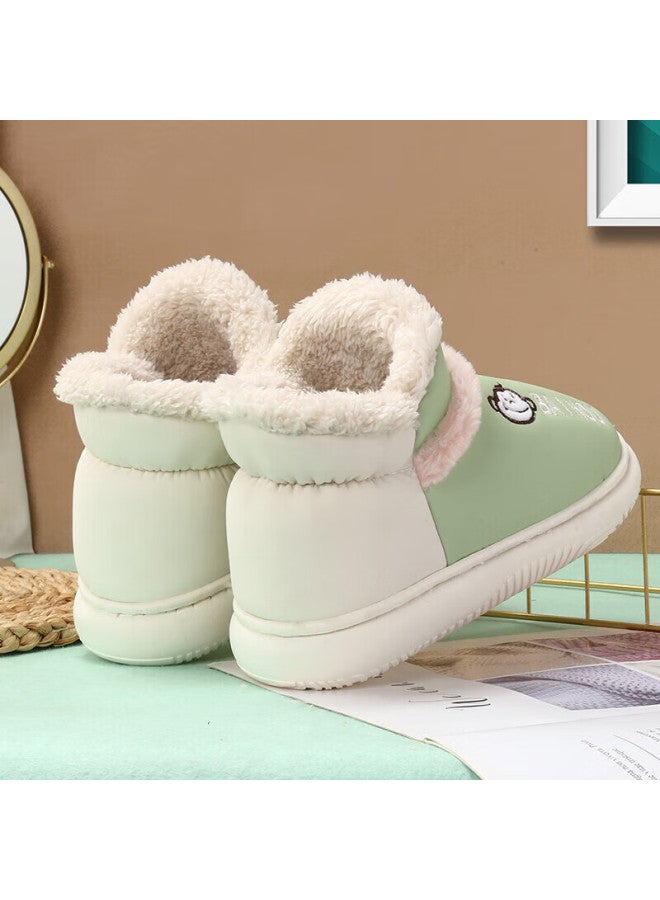 Baihou Pu Leather High-top Cotton Slippers For Men And Women, Closed-back Home Couple Style Plush Warm Cotton Shoes, Lime Green 36-37 - Image 4