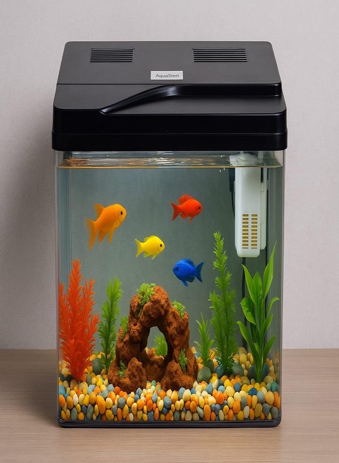 Rizopets Kids Fish Tank Starter Kit, Self-Cleaning Filter, Built-in LED Light, Decorative Accessories, Transparent, 8 L - Image 2