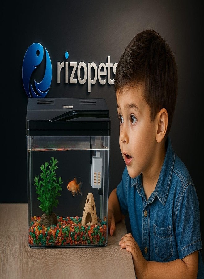 Rizopets Kids Fish Tank Starter Kit, Self-Cleaning Filter, Built-in LED Light, Decorative Accessories, Transparent, 8 L - Image 4