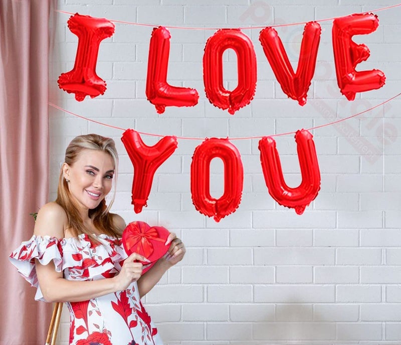 Propsicle Red I Love You Letter Helium Gas Foil Balloon Wedding Anniversary Party Valentine's Day Decoration Happy Birthday Decoration Item - Pack of 1 - Image 5