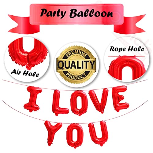 Propsicle Red I Love You Letter Helium Gas Foil Balloon Wedding Anniversary Party Valentine's Day Decoration Happy Birthday Decoration Item - Pack of 1 - Image 3