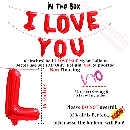 Propsicle Red I Love You Letter Helium Gas Foil Balloon Wedding Anniversary Party Valentine's Day Decoration Happy Birthday Decoration Item - Pack of 1 - Image 2