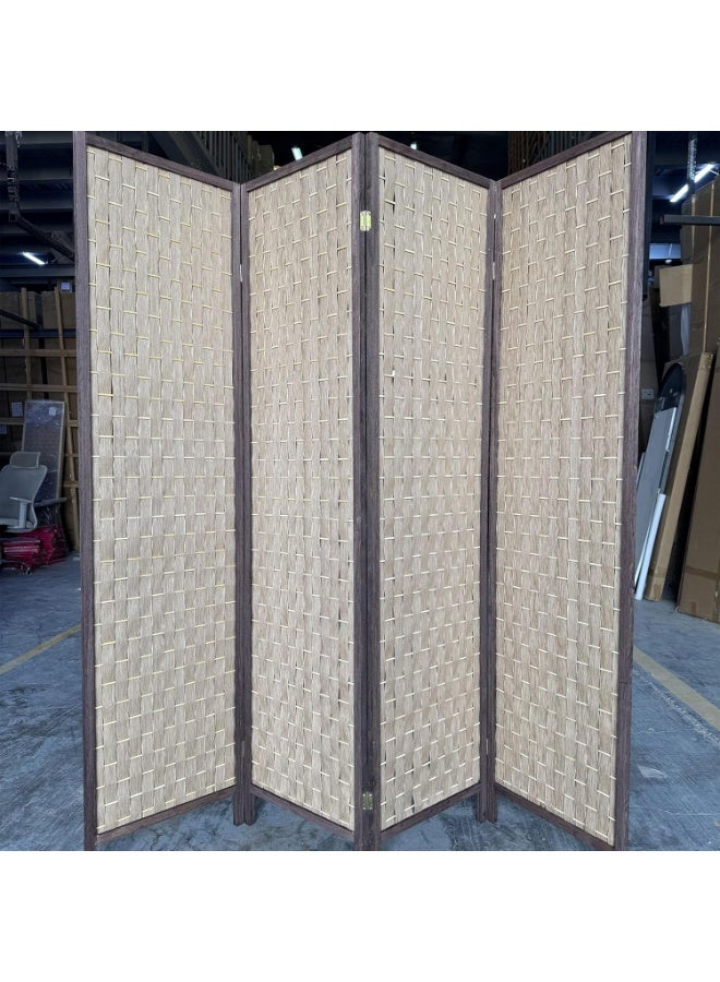 Decorhills Folding Room Divider, 4 Panel Wooden Woven Privacy Screen, Handwoven Brown Room Separator for Home, Office, Bedroom, Living Room, Foldable Space Divider with Durable Hinges Off-White with Wood Frame - Image 4