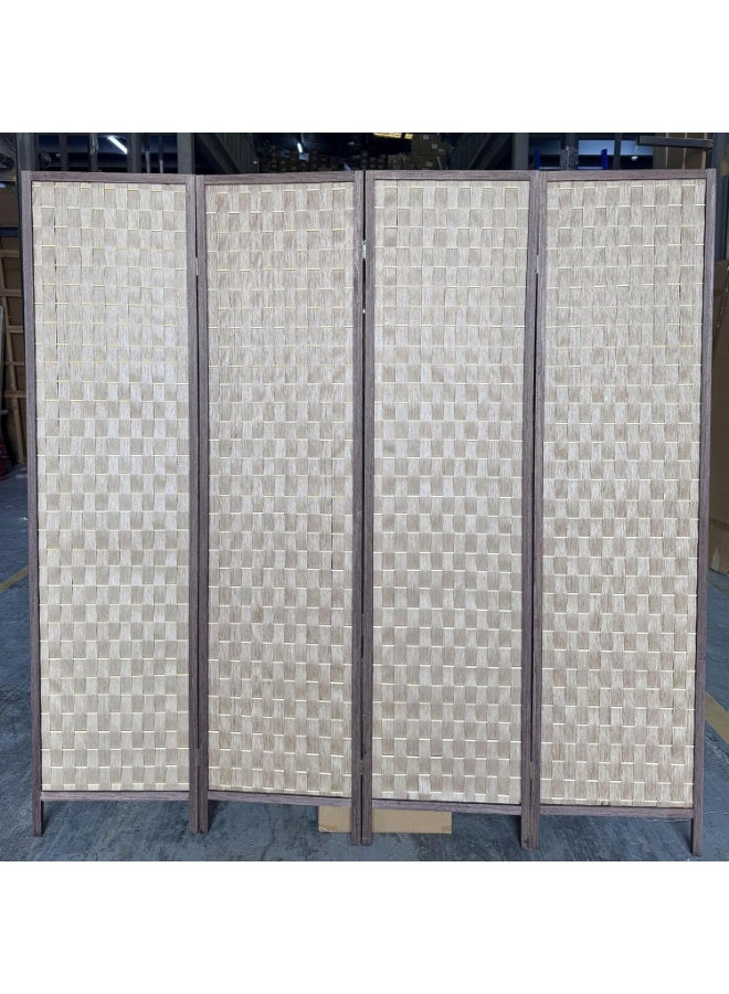 Decorhills Folding Room Divider, 4 Panel Wooden Woven Privacy Screen, Handwoven Brown Room Separator for Home, Office, Bedroom, Living Room, Foldable Space Divider with Durable Hinges Off-White with Wood Frame - Image 5