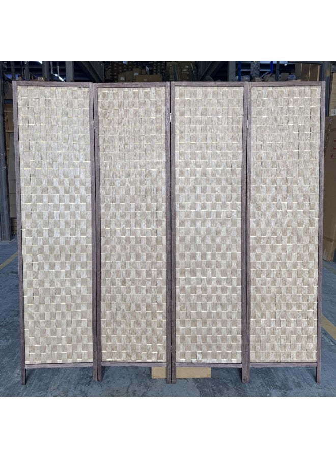 Decorhills Folding Room Divider, 4 Panel Wooden Woven Privacy Screen, Handwoven Brown Room Separator for Home, Office, Bedroom, Living Room, Foldable Space Divider with Durable Hinges Off-White with Wood Frame - Image 3