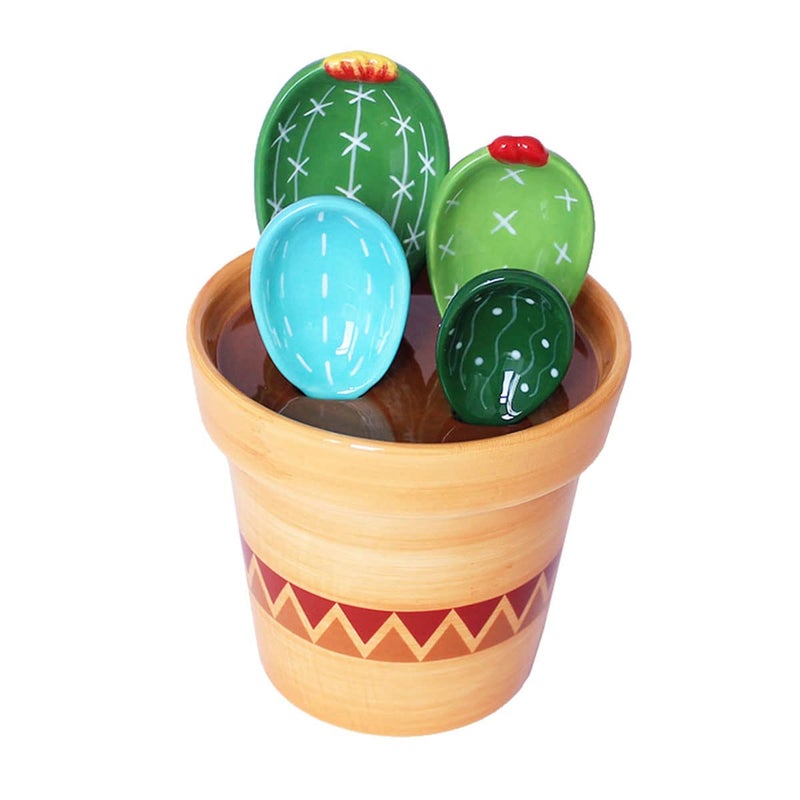 Sizikato 4pcs Porcelain Measuring Spoons with Base Cute Cactus Shape