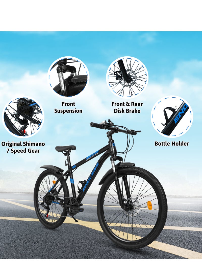 ENDLESS  Endless 26" 7-Speed Mountain Bike for Adults | High Carbon Steel 18" Frame, Disc Brakes, Suspension MTB with Front & Rear Mudguards, Adjustable Seat, 2.135" All-Terrain Tires – Men & Women  - Image 2