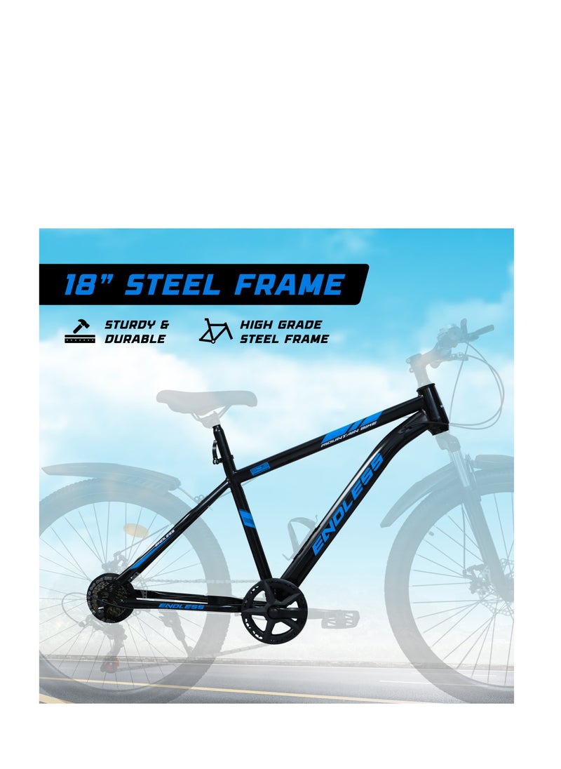 ENDLESS  Endless 26" 7-Speed Mountain Bike for Adults | High Carbon Steel 18" Frame, Disc Brakes, Suspension MTB with Front & Rear Mudguards, Adjustable Seat, 2.135" All-Terrain Tires – Men & Women  - Image 4