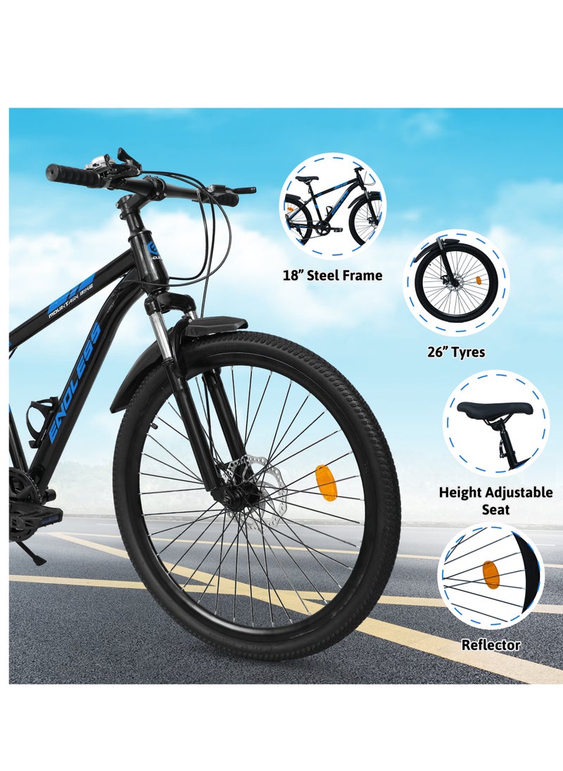 ENDLESS  Endless 26" 7-Speed Mountain Bike for Adults | High Carbon Steel 18" Frame, Disc Brakes, Suspension MTB with Front & Rear Mudguards, Adjustable Seat, 2.135" All-Terrain Tires – Men & Women  - Image 3