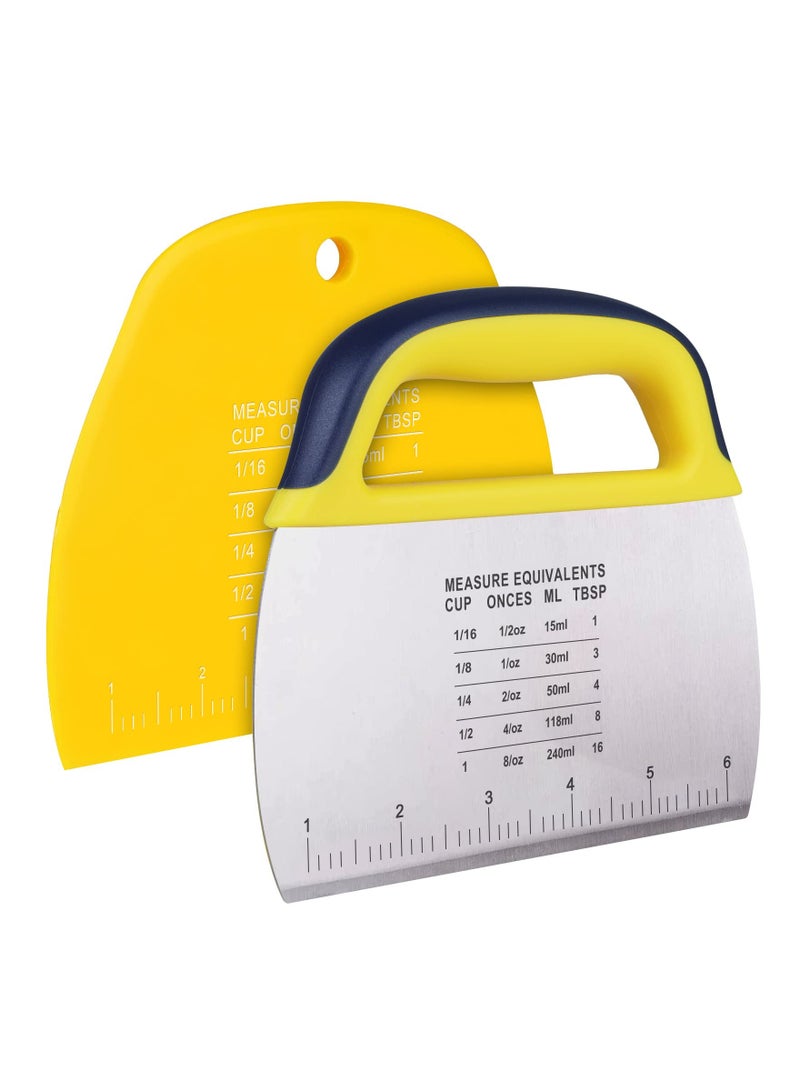 SYOSI 2 قطع مكشطة عجين وشاق، SYOSI مقص عجين من الفولاذ المقاوم للصدأ مع مقبض، مكشطة بلاستيكية مع مقياس قياس، قطّاع بيتزا متعدد الأغراض، معجنات، مكشطة طعام للخبز، عجين، خبز، كعكة - Image 1