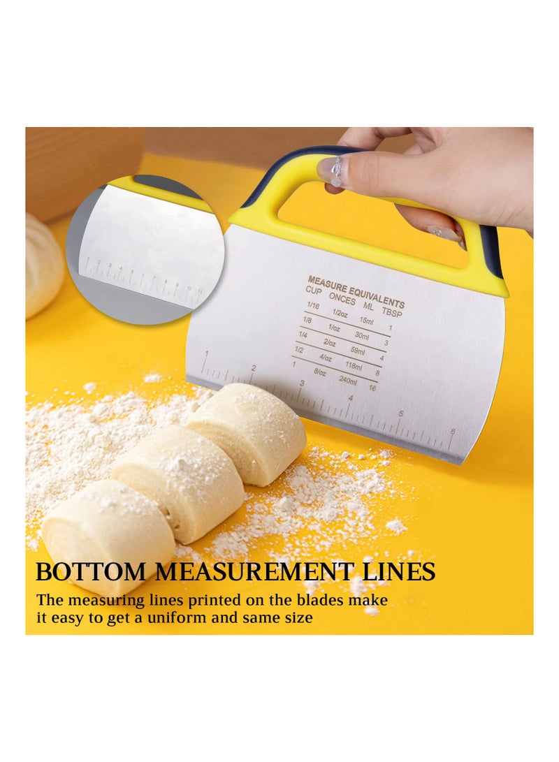 SYOSI 2 قطع مكشطة عجين وشاق، SYOSI مقص عجين من الفولاذ المقاوم للصدأ مع مقبض، مكشطة بلاستيكية مع مقياس قياس، قطّاع بيتزا متعدد الأغراض، معجنات، مكشطة طعام للخبز، عجين، خبز، كعكة - Image 4