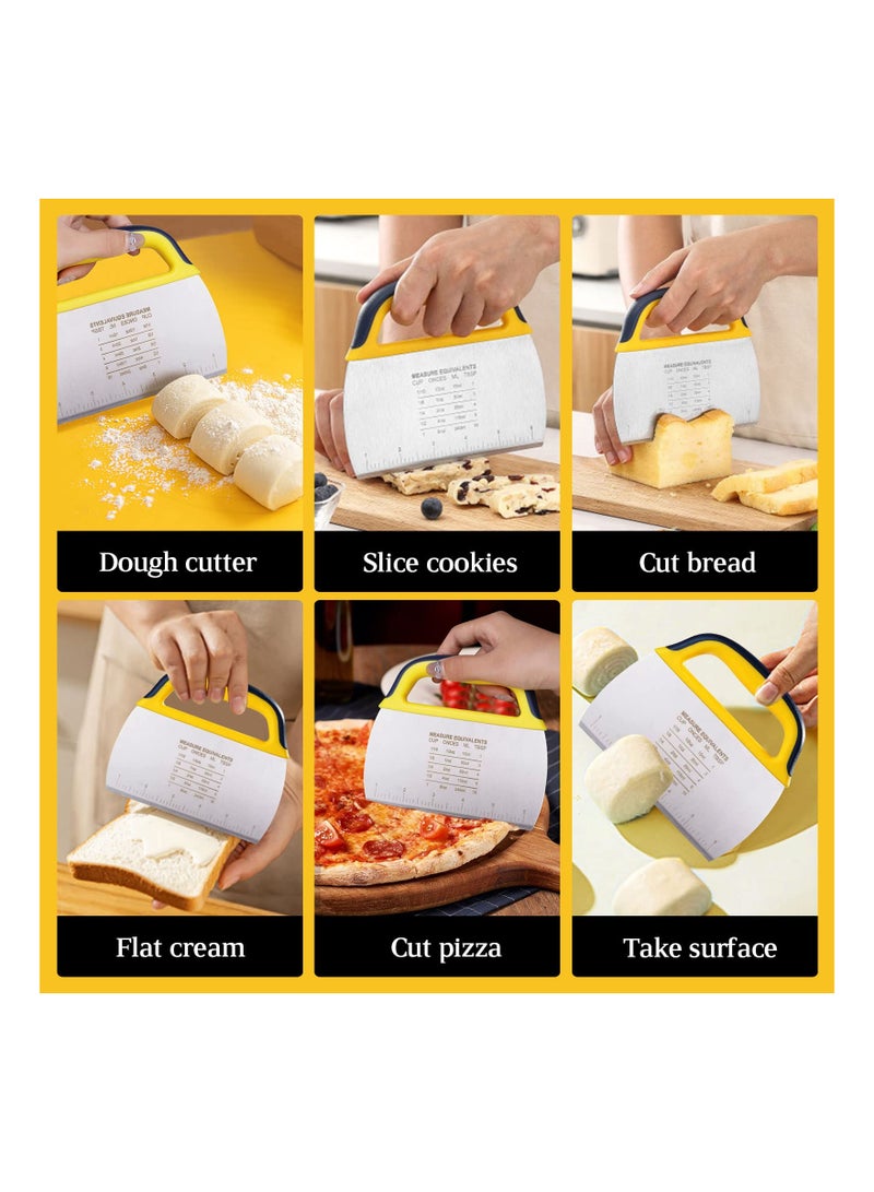 SYOSI 2 قطع مكشطة عجين وشاق، SYOSI مقص عجين من الفولاذ المقاوم للصدأ مع مقبض، مكشطة بلاستيكية مع مقياس قياس، قطّاع بيتزا متعدد الأغراض، معجنات، مكشطة طعام للخبز، عجين، خبز، كعكة - Image 5