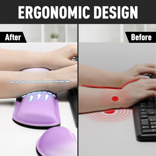 Gimars Upgrade Enlarge Silky Gel Memory Foam Keyboard Wrist Rest, Wrist Rest for Computer Keyboard, Ergonomic Mouse pad Rests for Typing Pain Relief, Wrist Support for Office, Gaming, Purple Gradient - Image 4