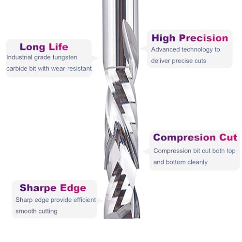 SpeTool Compression Router Bits 1/4 inch Shank 1/4" Cutting Diameter ,Carbide UP Down CNC Router Bits Set Wood Router End Mills Carving Slotting Edge Cutting - Image 4