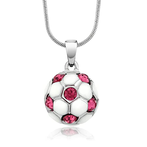 Gem Stone King Soccer Pendant Necklace Gift For Women Girls Boys | White Soccer Ball with Pink Crystals | With 16 Inch Snake Chain - Image 5