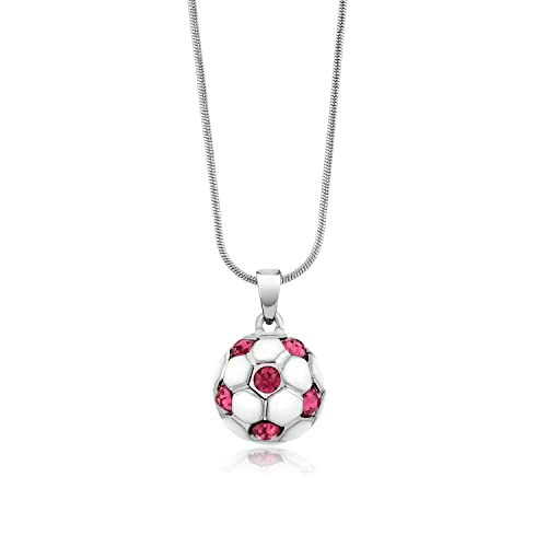 Gem Stone King Soccer Pendant Necklace Gift For Women Girls Boys | White Soccer Ball with Pink Crystals | With 16 Inch Snake Chain - Image 2