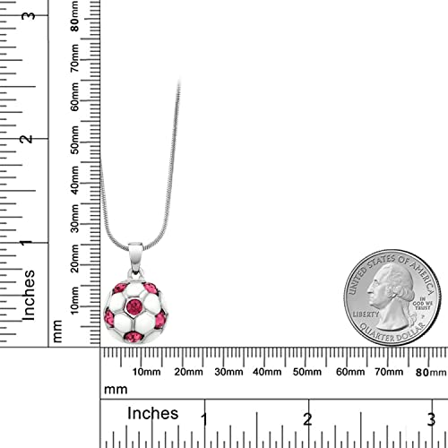 Gem Stone King Soccer Pendant Necklace Gift For Women Girls Boys | White Soccer Ball with Pink Crystals | With 16 Inch Snake Chain - Image 3