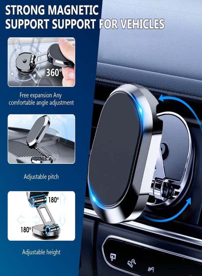 Rednow 2 Pack Alloy Folding Magnetic Car Phone Holder,360° Rotation Magnetic Cell Phone Holder for Car [Super Strong Magnet] Bracket Magnetic Dashboard Phone Car Mount for All Smartphone (Silver+Black) - Image 3