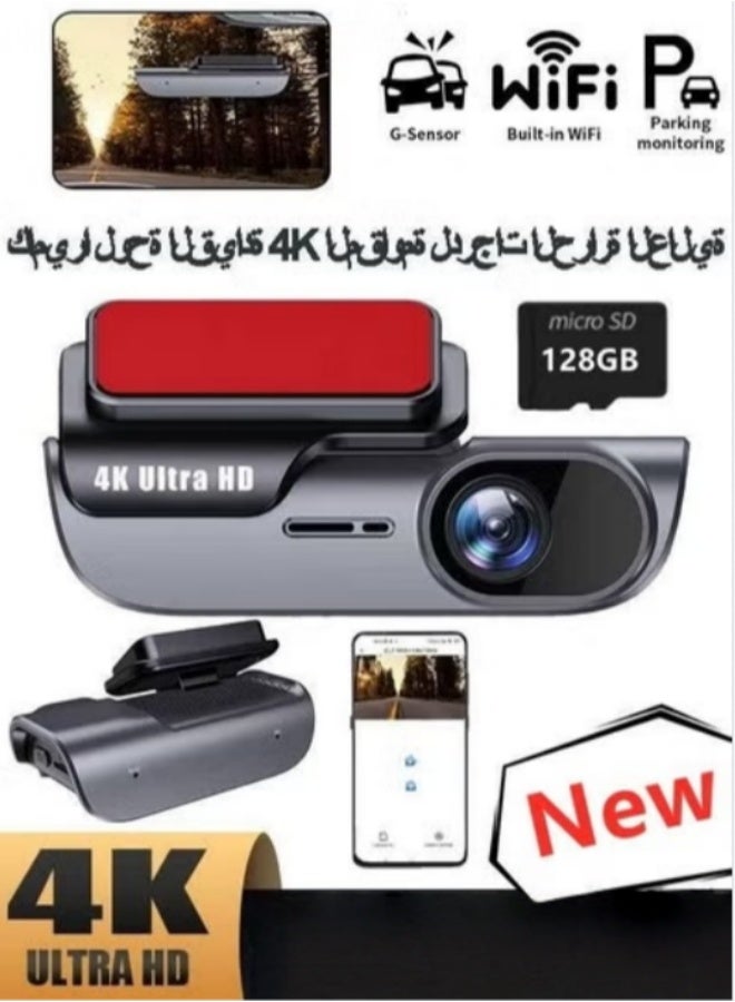 4K Dash Cam WIFI UHD 3840*2160P Car DVR Camera Video Drive Recorder Dashcam Registrar Black Box with 128GB Card - Image 1