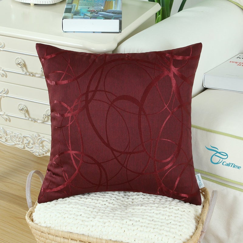 CaliTime CaliTime Throw Pillow Covers Pack of 2 Modern Shining & Dull Contrast Circles Rings Accent Geometric Cushion Cases Shells for Couch Sofa Home Decor 18 X 18 Inches Burgundy  - Image 3