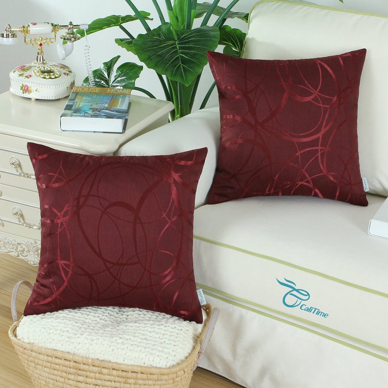 CaliTime CaliTime Throw Pillow Covers Pack of 2 Modern Shining & Dull Contrast Circles Rings Accent Geometric Cushion Cases Shells for Couch Sofa Home Decor 18 X 18 Inches Burgundy  - Image 2