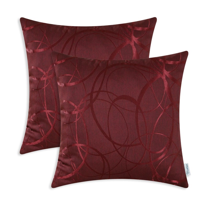 CaliTime CaliTime Throw Pillow Covers Pack of 2 Modern Shining & Dull Contrast Circles Rings Accent Geometric Cushion Cases Shells for Couch Sofa Home Decor 18 X 18 Inches Burgundy  - Image 1