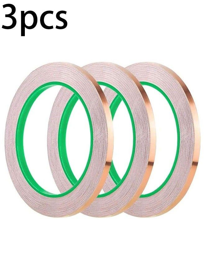Ailily 3pcs Copper Foil Tape,Double-Sided Conductive Copper Tape with Adhesive for EMI Shielding,Stained Glass Supplies,Soldering,Electrical Repairs,Paper Circuits,Grounding,5mmX 20m - Image 1