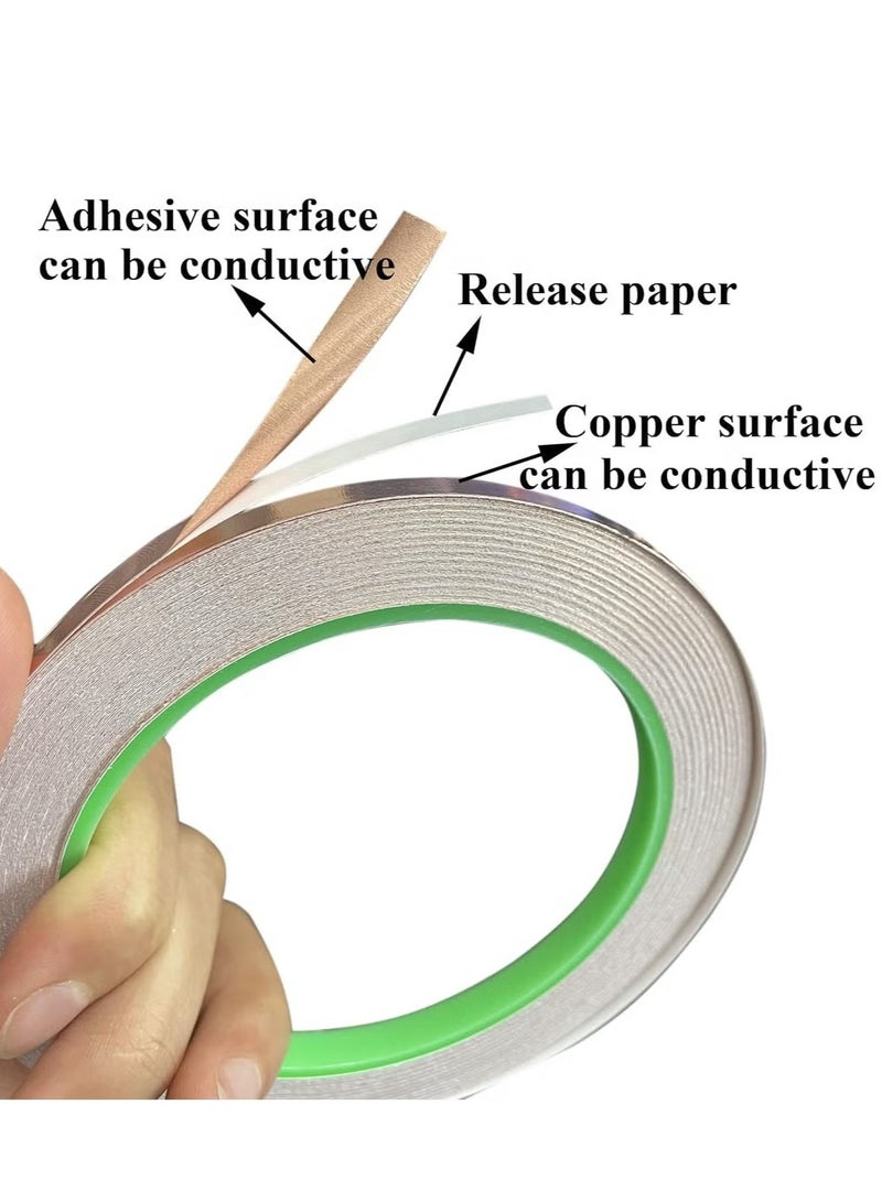 Ailily 3pcs Copper Foil Tape,Double-Sided Conductive Copper Tape with Adhesive for EMI Shielding,Stained Glass Supplies,Soldering,Electrical Repairs,Paper Circuits,Grounding,5mmX 20m - Image 2